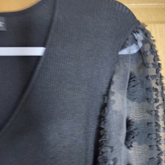 Puff Lace Sleeve Ribbed Sweater Dress plus size Fall / Winter Midi Dress - Picture 6 of 15